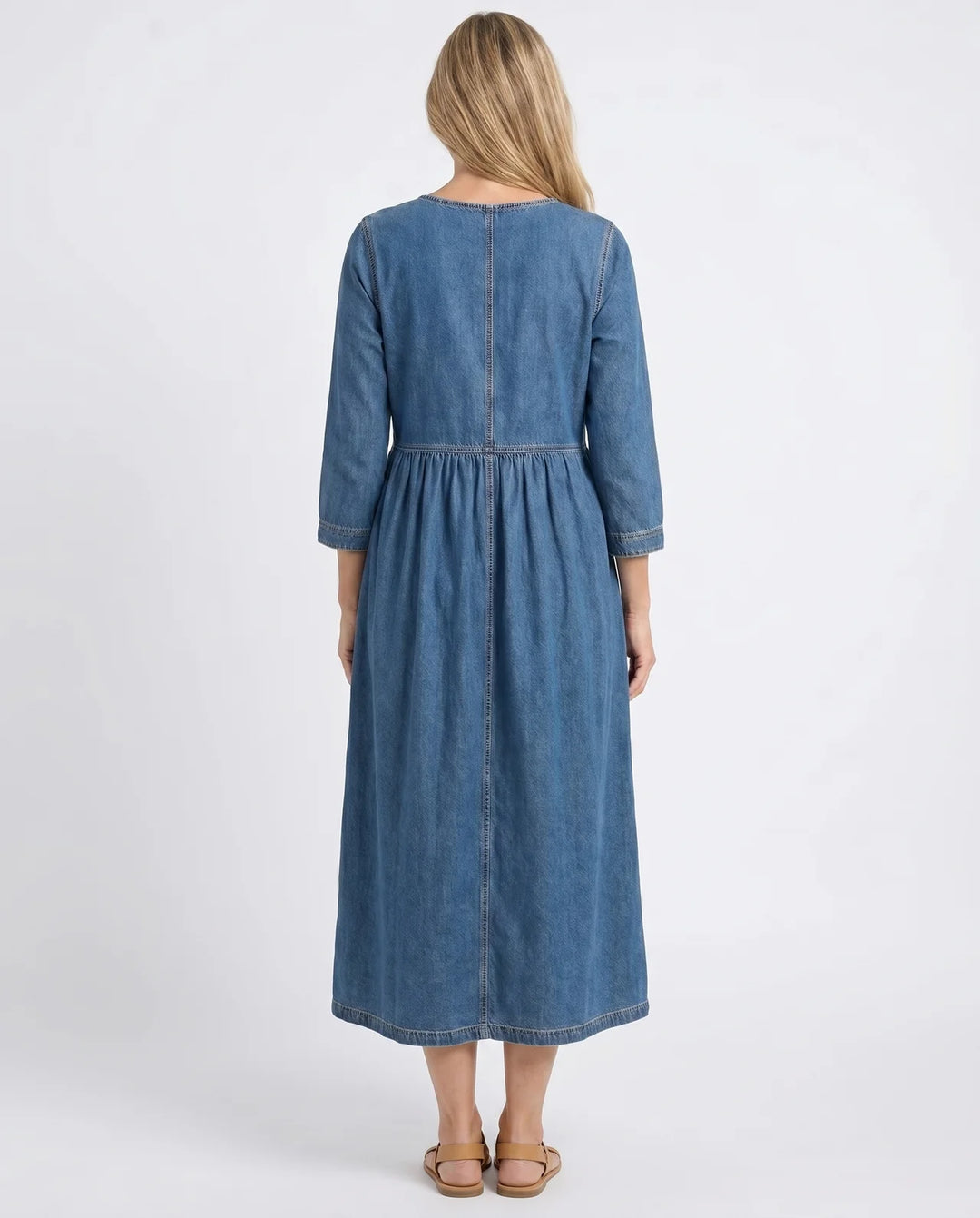 Melissa | Round Neck Long Sleeve Denim Dress