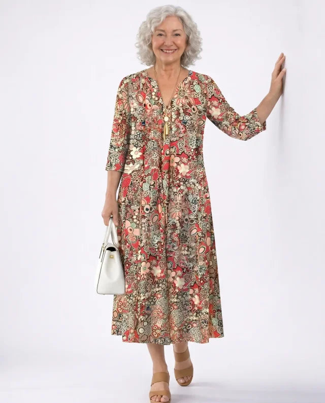 Summer Dresses for Women – V-Neck Printed Design | Relaxed Fit & Side Pockets
