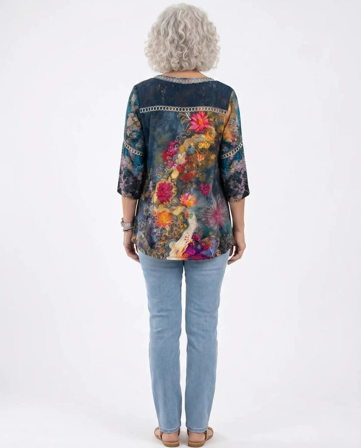 Nicole | Vintage Floral Denim Blouse