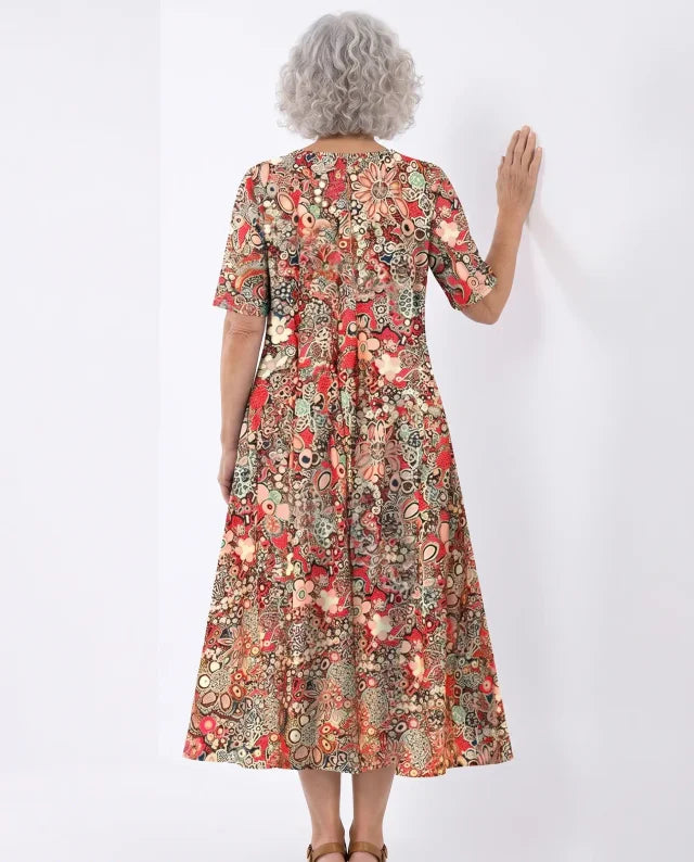 Summer Dresses for Women – V-Neck Printed Design | Relaxed Fit & Side Pockets