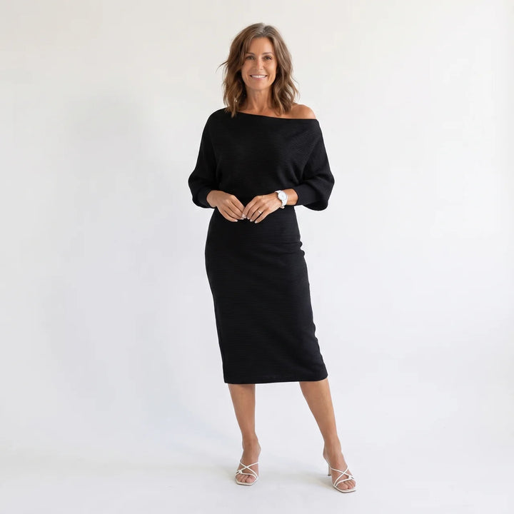 Ismeria | White Draped Batwing Midi Dress