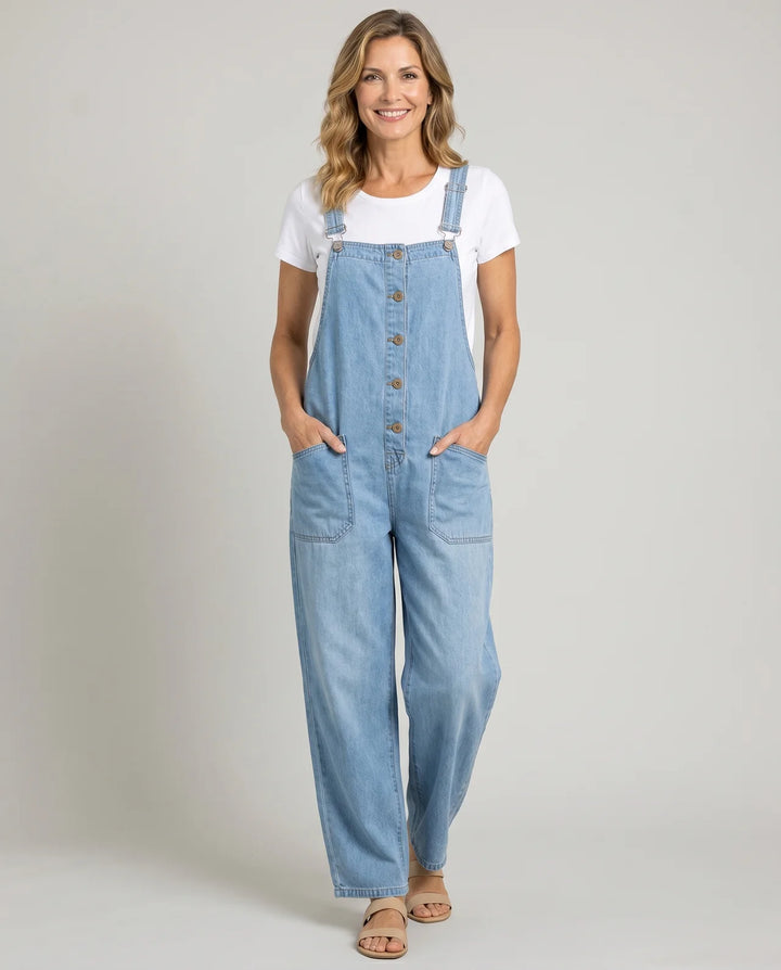 Mae | Vintage Soft Cotton Denim-Look Overalls with Adjustable straps