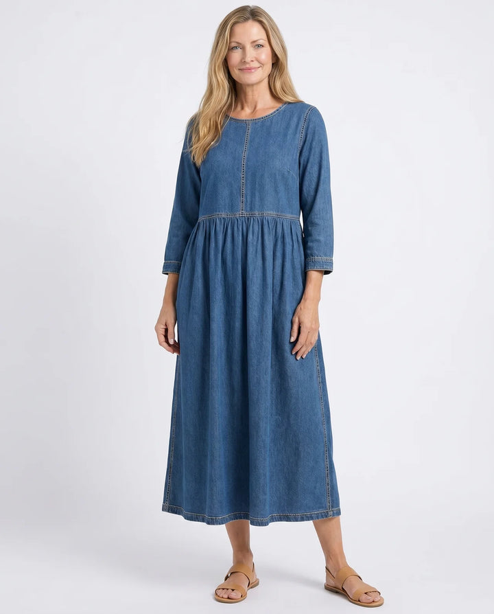 Melissa | Round Neck Long Sleeve Denim Dress