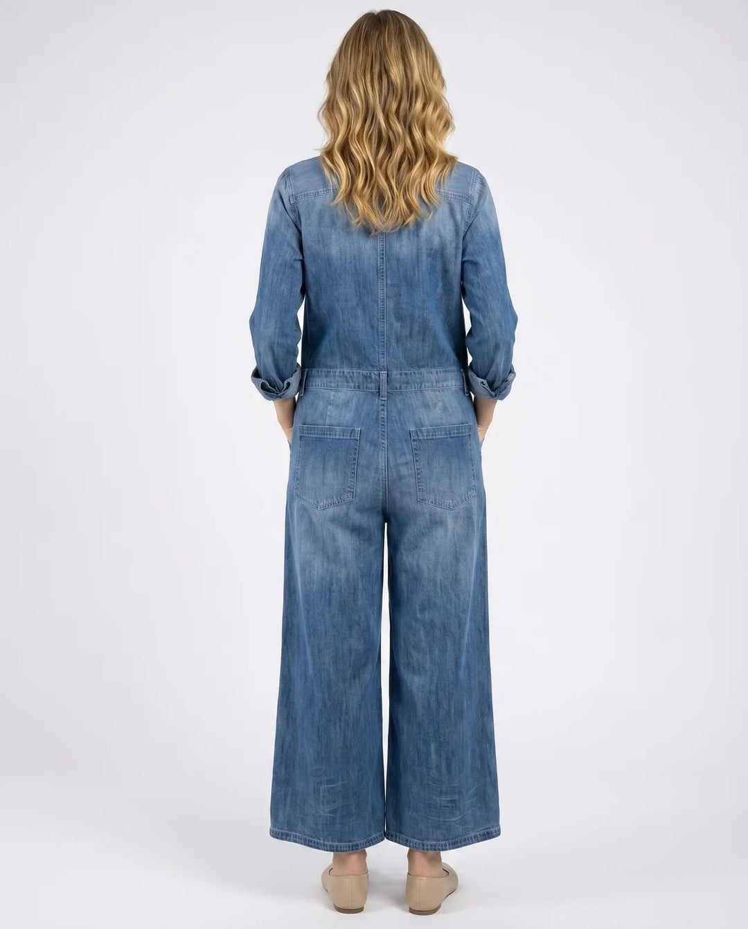 Diana | Vintage Washed Soft Cotton Denim Jumpsuit with Button Closure