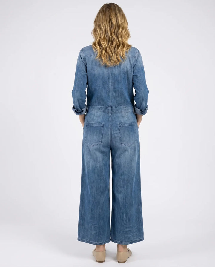 Diana | Vintage Washed Soft Cotton Denim Jumpsuit with Button Closure