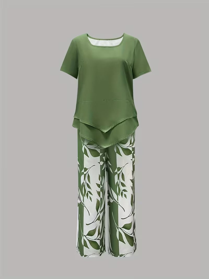 Arvessa™ - Casual Leaf Print 2-Piece Set