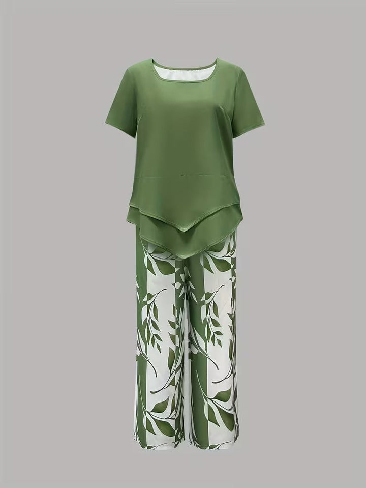 Arvessa™ - Casual Leaf Print 2-Piece Set