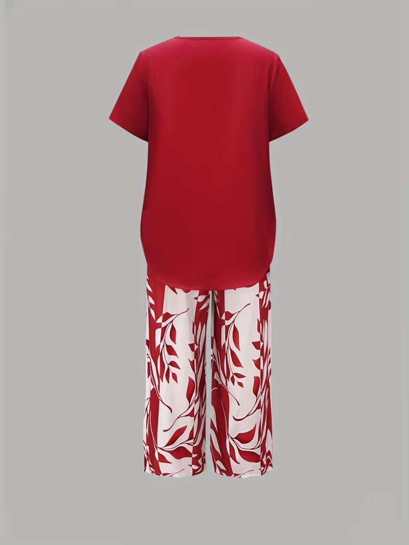 Arvessa™ - Casual Leaf Print 2-Piece Set