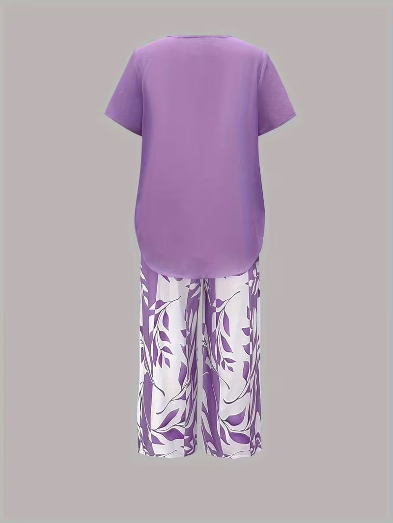 Arvessa™ - Casual Leaf Print 2-Piece Set