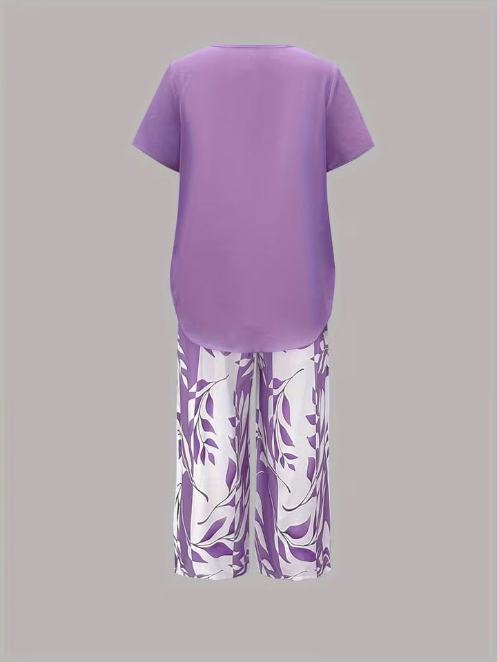 Arvessa™ - Casual Leaf Print 2-Piece Set