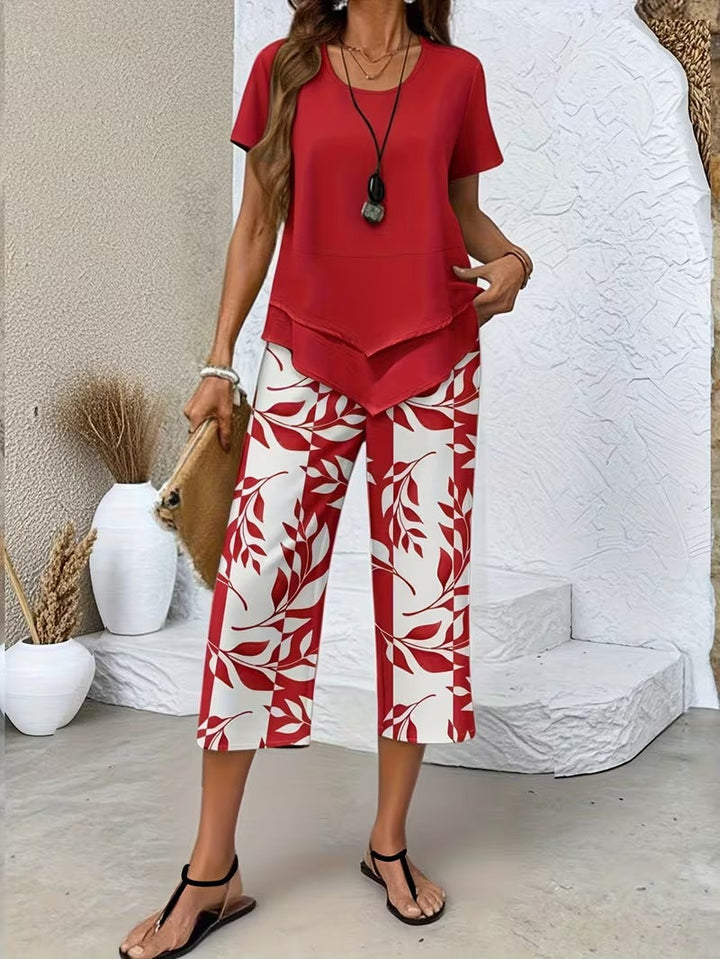 Arvessa™ - Casual Leaf Print 2-Piece Set
