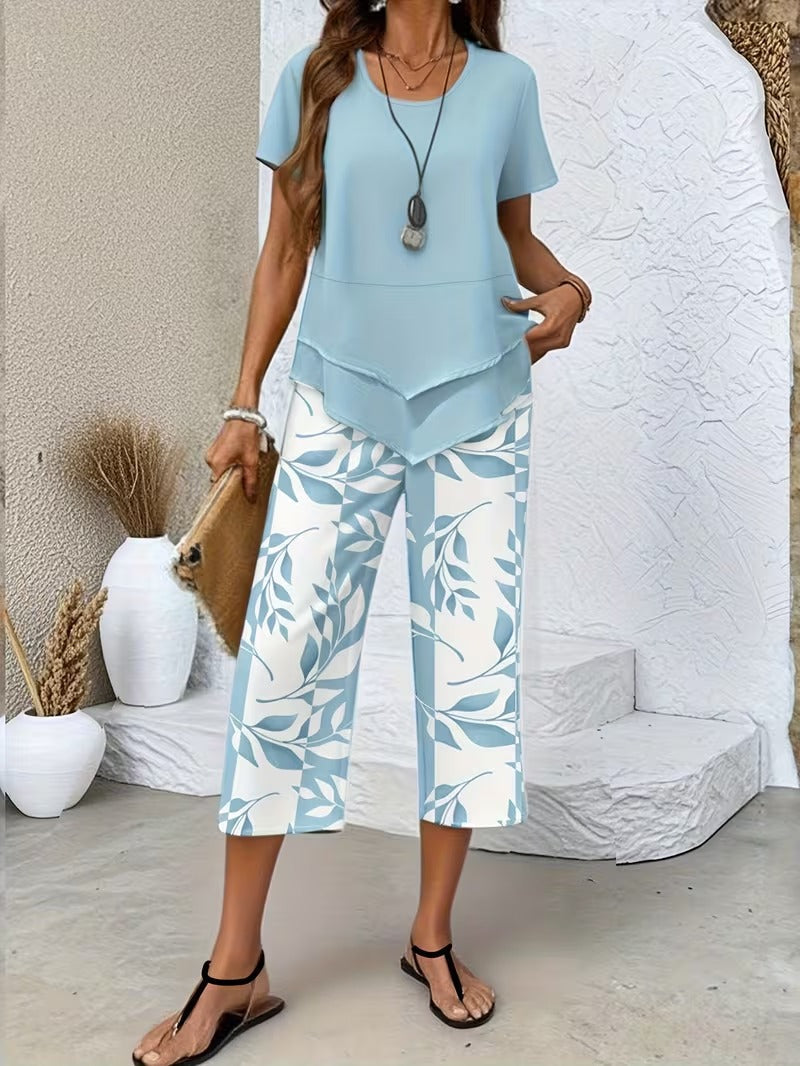 Arvessa™ - Casual Leaf Print 2-Piece Set
