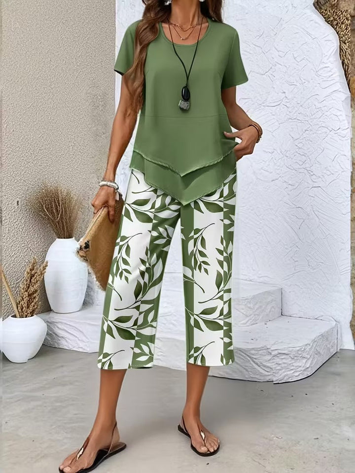 Arvessa™ - Casual Leaf Print 2-Piece Set