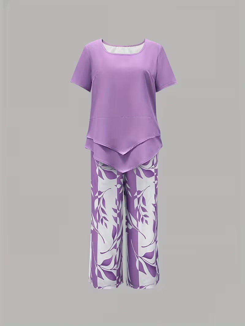 Arvessa™ - Casual Leaf Print 2-Piece Set