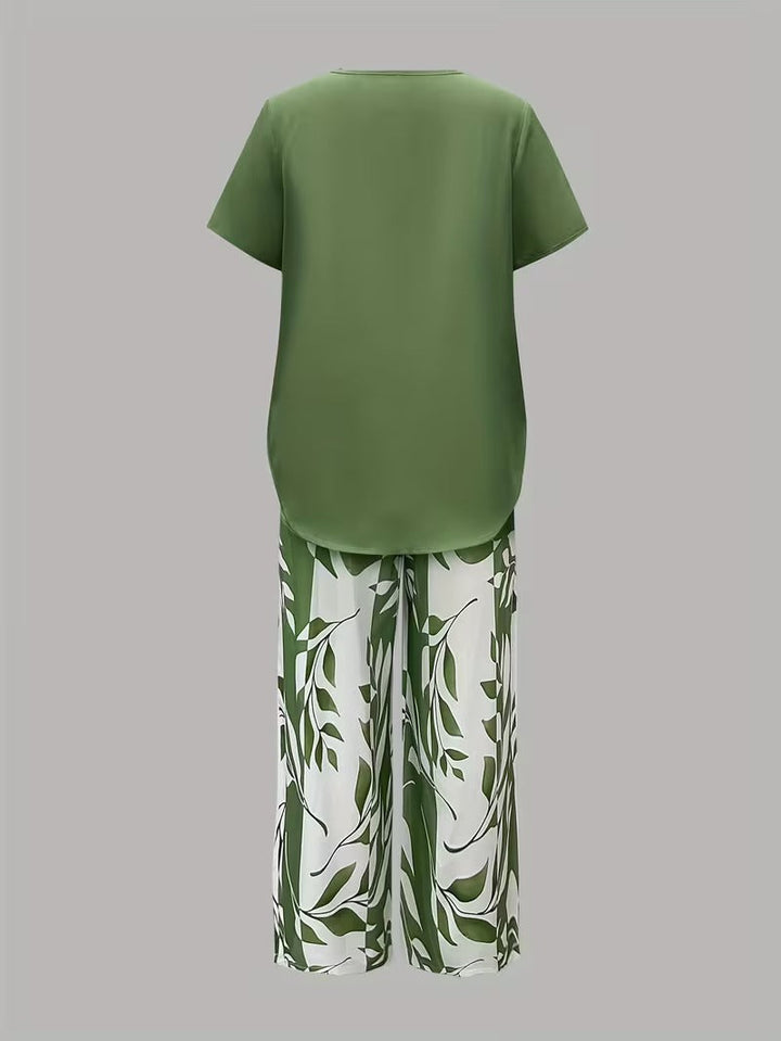 Arvessa™ - Casual Leaf Print 2-Piece Set