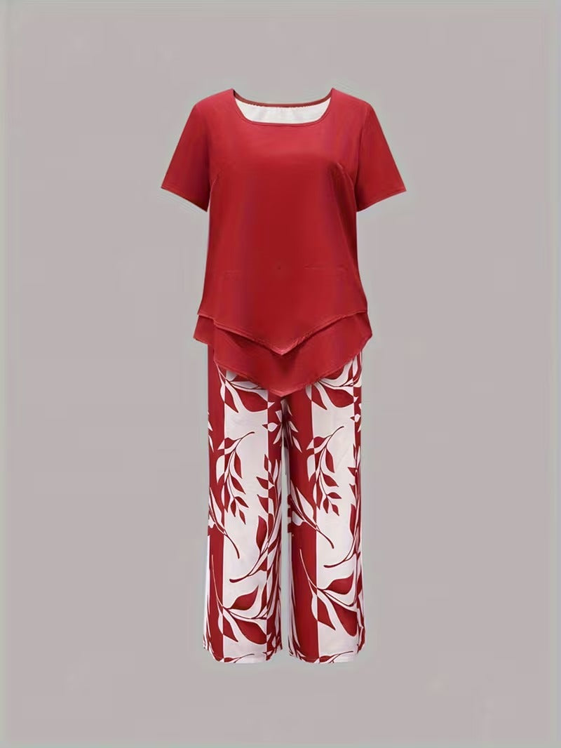Arvessa™ - Casual Leaf Print 2-Piece Set