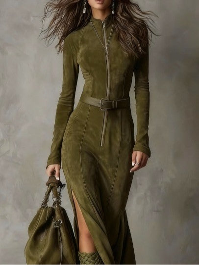 Lunori™ - Alessia Long Suede Dress