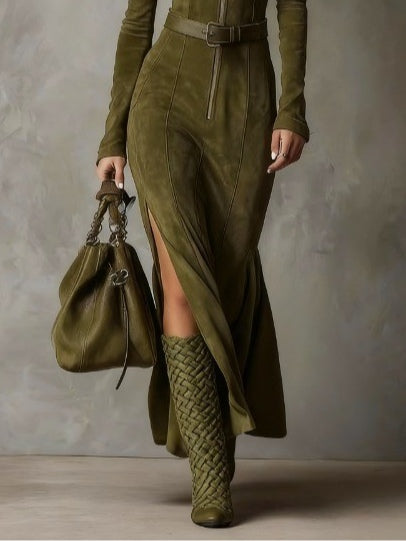 Lunori™ - Alessia Long Suede Dress